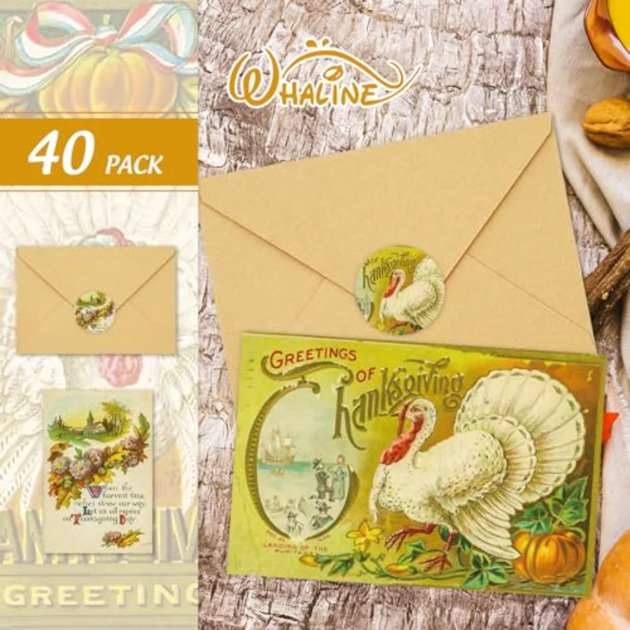 40 Pack Thanksgiving Greeting Cards Vintage Fall Blank Cards with, view 3