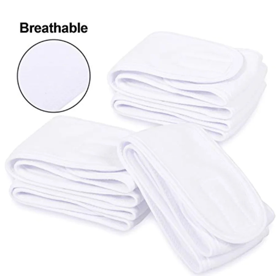 Spa Headband 4 Pcs White Makeup Hair Band Facial Head Wrap Hair Tie, view 3