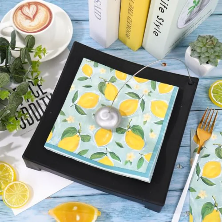 Lemon Luncheon Napkins Spring Summer Disposable Paper Napkin Reversible, view 4