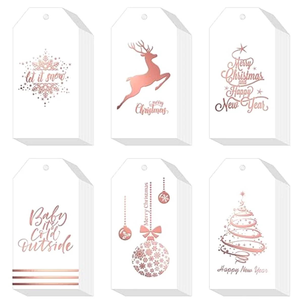 120 Pcs Christmas Rose Gold Foil Paper Gift Tags Holiday Hang Name Tags