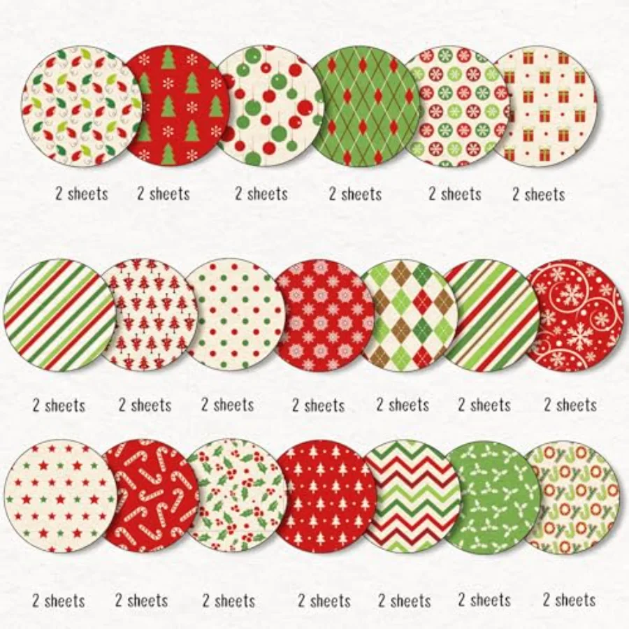 40Pcs Christmas Pattern Paper Red Green Scrapbook Specialty Paper, view 3