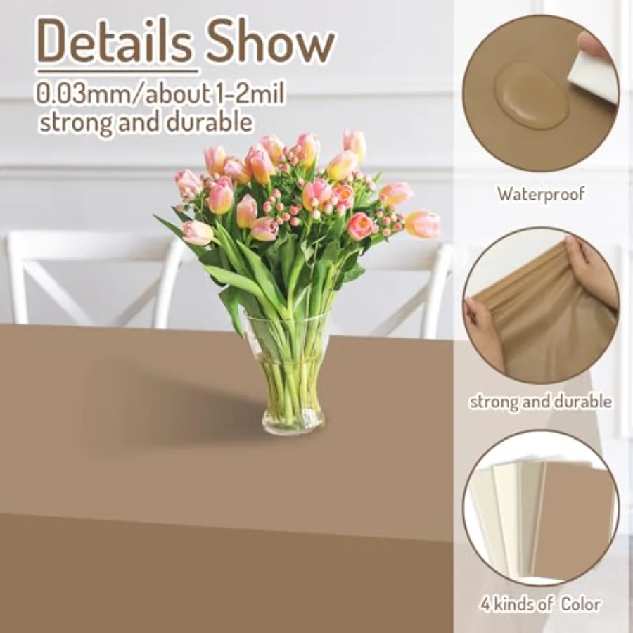 16 Pcs Neutral Color Plastic Tablecloth Beige Nude Cream Rectangle Table, view 3