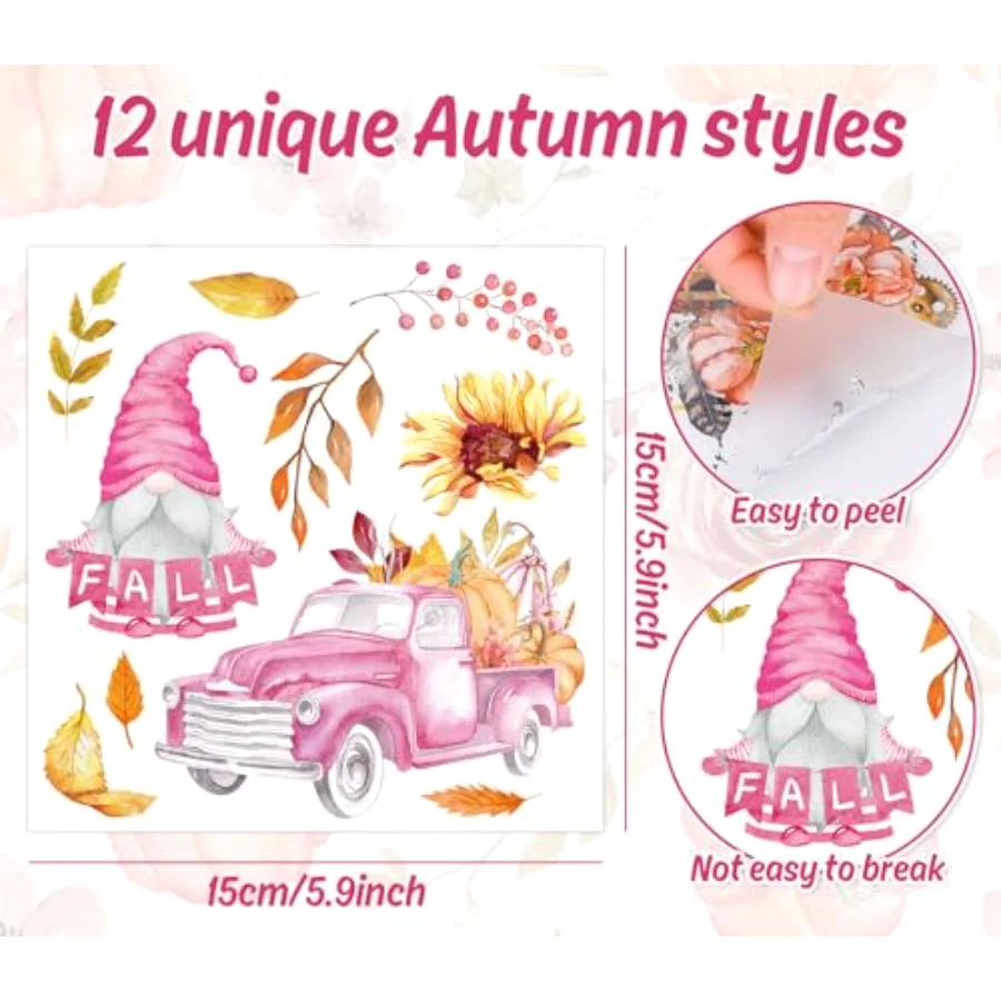 12 Sheet Fall Rub on Transfers Pink Orange Pumpkin Sunflower Transfer, view 2