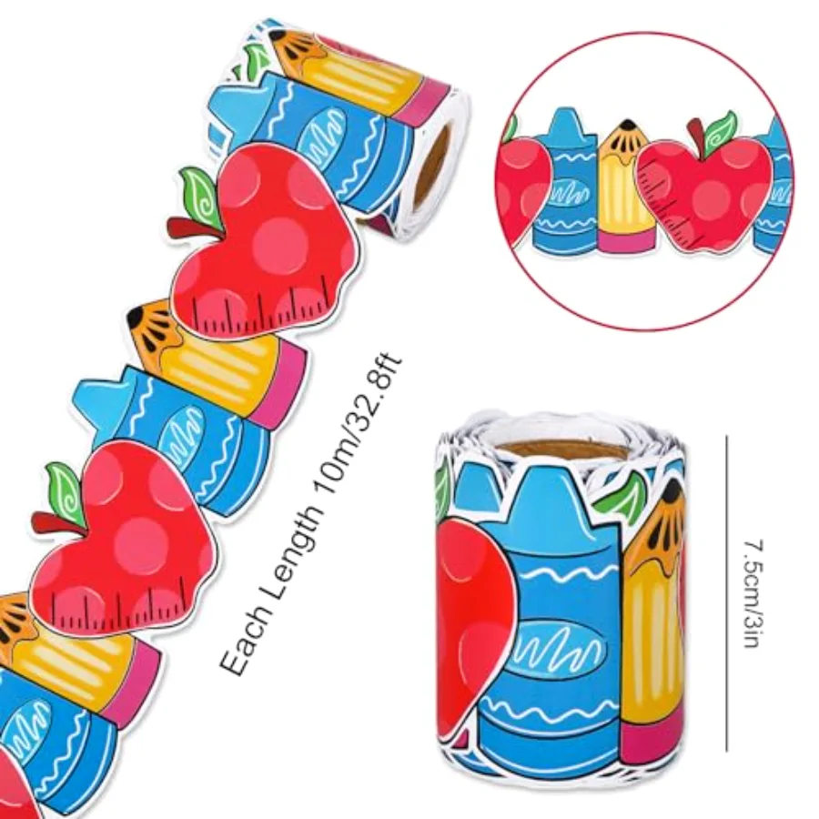 Back to School Bulletin Board Border Pencil Apples Crayon Die Cut Trim, view 2