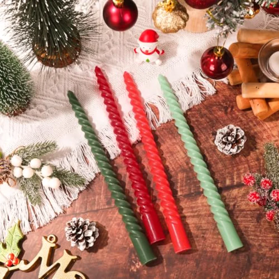 8Pcs 10 Inch Christmas Spiral Taper Candles Red Green Dripless Twisted Wax, view 4