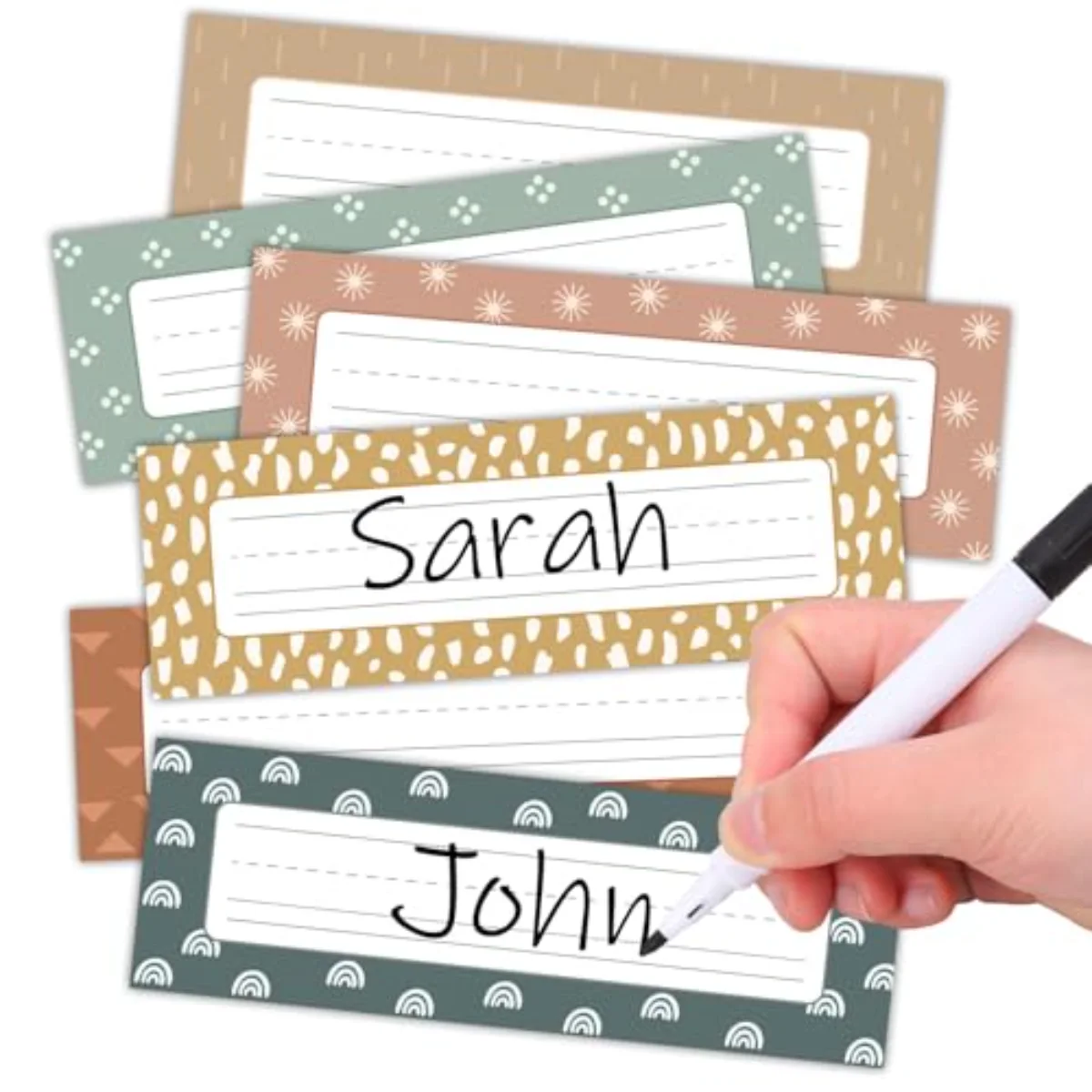 72 Pcs Boho Desk Name Tags 9 x 3 Inch Classroom Desk Nameplates Neutral