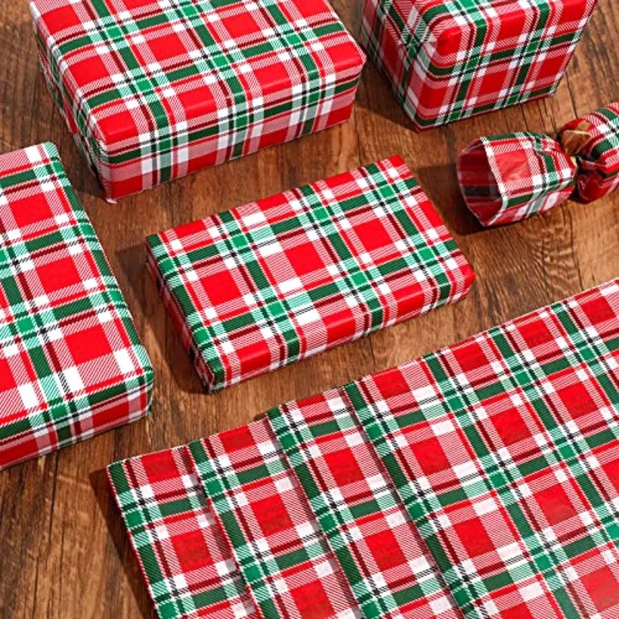 100 Sheets Christmas Tissue Paper Buffalo Plaid Wrapping Paper Red Green, view 3
