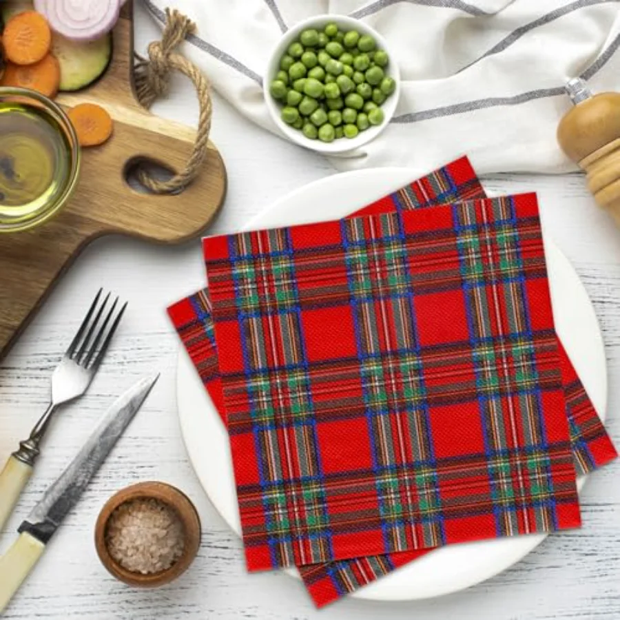 80 Pack Checkered Paper Napkins Red Plaid Disposable Napkins Christmas, view 4