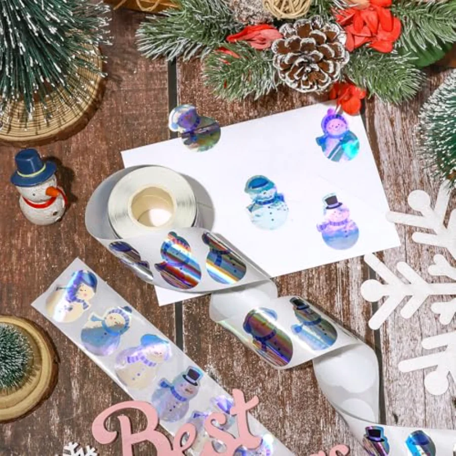 Winter Snowman Stickers Roll Holographic Laser Seal Stickers Xmas Cartoon, view 3