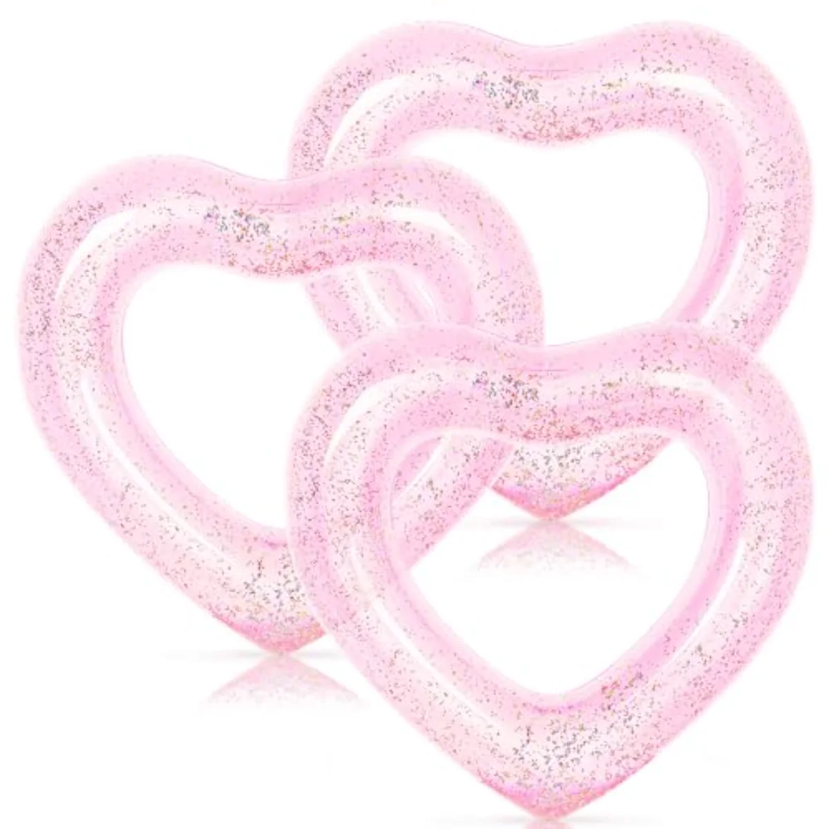 3Pcs Inflatable Heart Pool Float with Glitter Inside Pink Swim Pool Rings