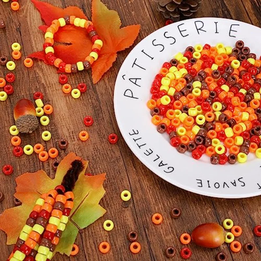 2000 Pieces Fall Pony Beads Plastic Craft Beads Red Brown Yellow Orange, view 4