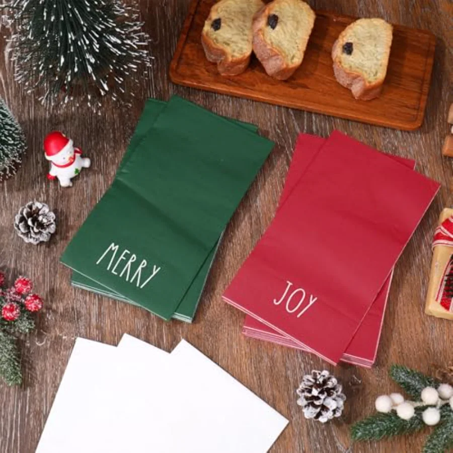 150 Pcs Christmas Guest Napkins Red Green White Merry Christmas Paper, view 4