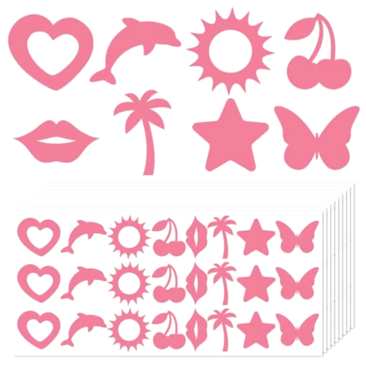 240 Pcs Summer Tanning Sunbathing Stickers Heart Dolphin Sun Cherry Lip