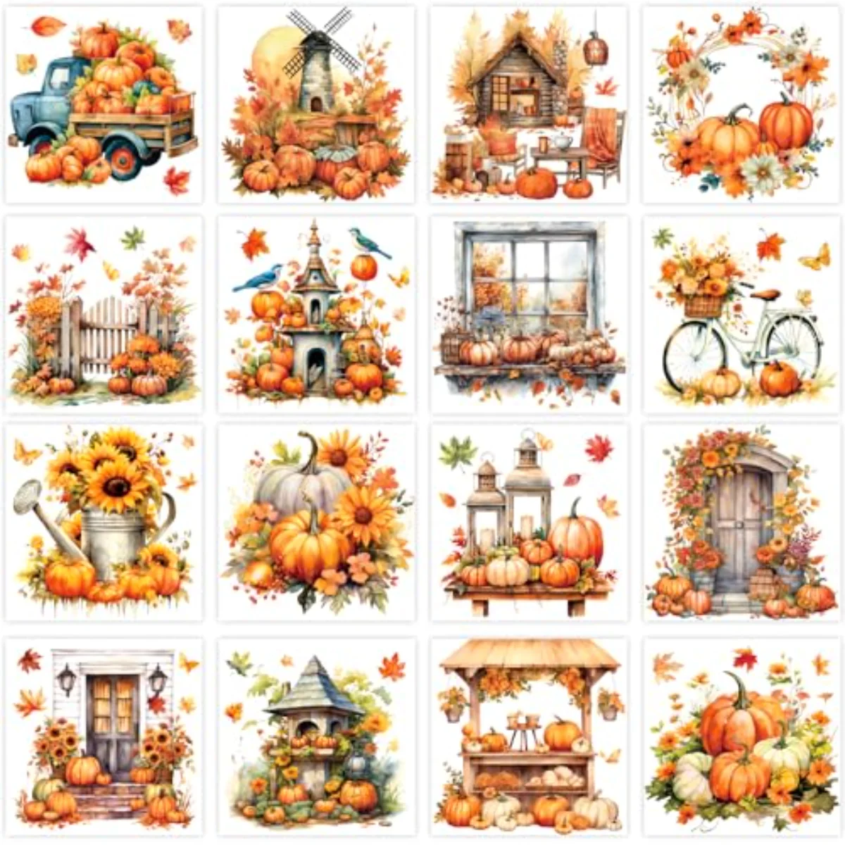 16 Sheets Fall Rub on Transfer for Crafts Pumpkin Leaves Rub on Transfer