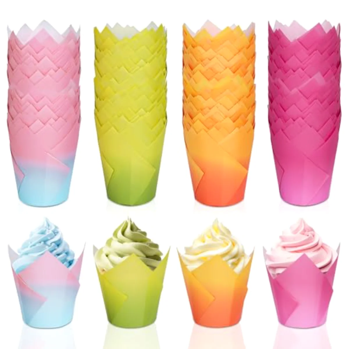 200Pcs Bicolor Gradient Tulip Cupcake Liners Greaseproof Baking Cups