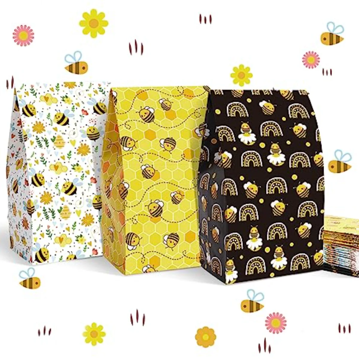 36Pcs Bee Party Favor Bags Honey Bee Rainbow Gift Bags Yellow Black White