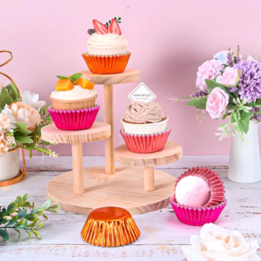150Pcs Metallic Foil Cupcake Liners Pink Orange Muffin Baking Cups, view 4