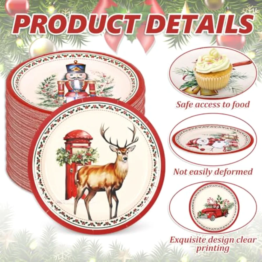 Christmas Paper Plates Snowman Nutcracker Cardinal Disposable Plates 6, view 3