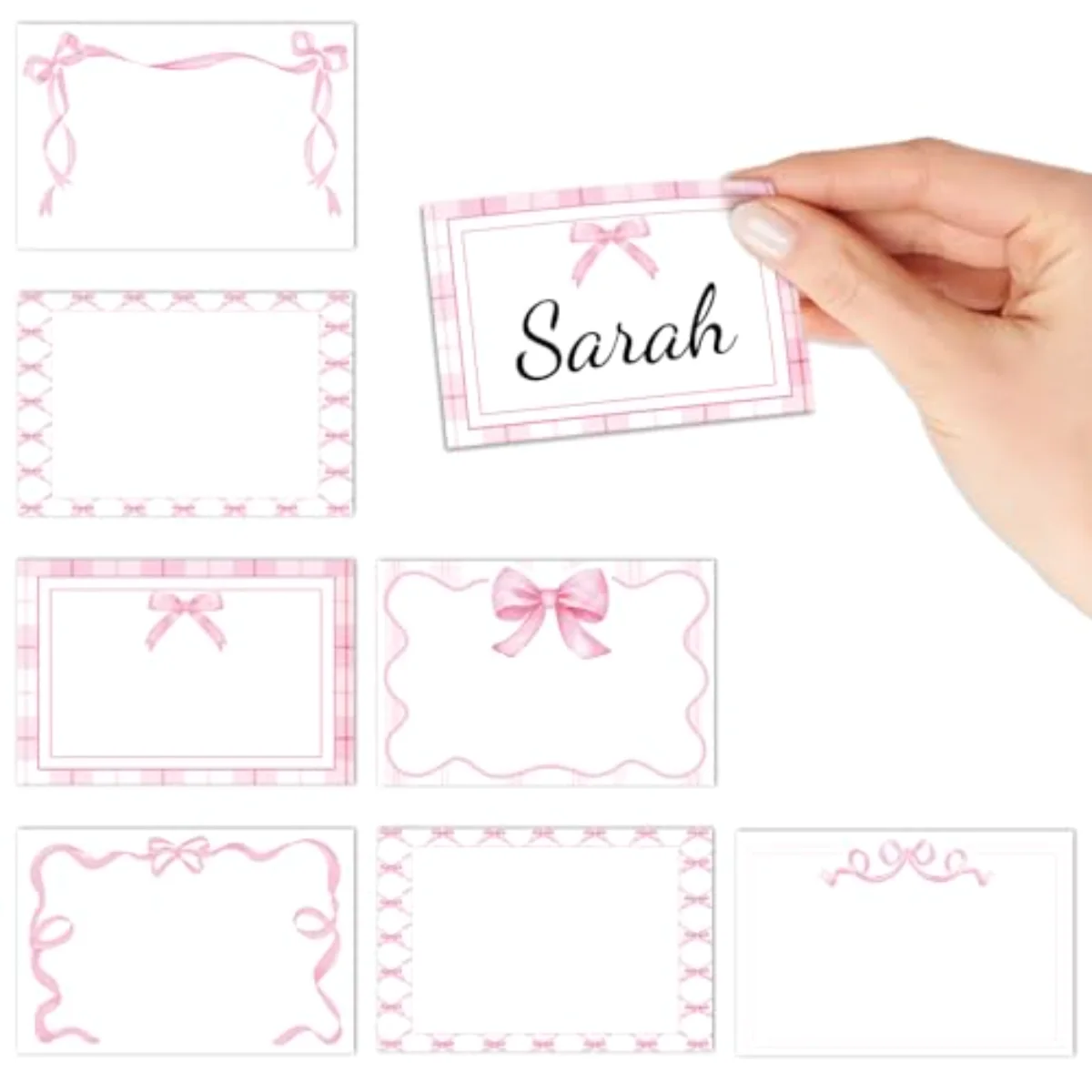 180 Pcs Pink Bow Name Tag Stickers Pretty Bowknot Rectangle Nameplate