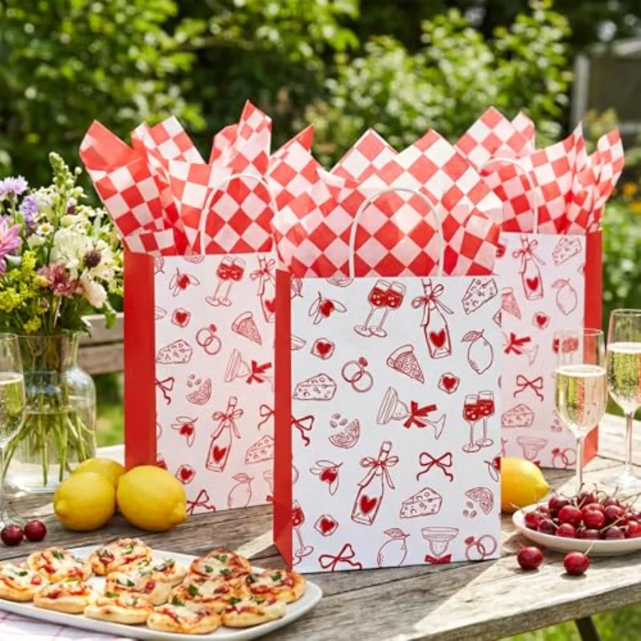 16 Pcs That’s Amore Paper Gift Bags Party Favor Bags with Handles and, view 4