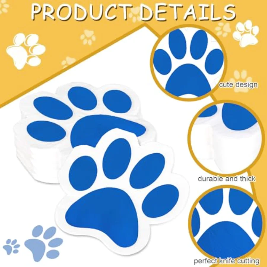 100Pcs Dog Paw Paper Napkin Pet Paw Print Napkin White Blue Cute Luncheon, view 3