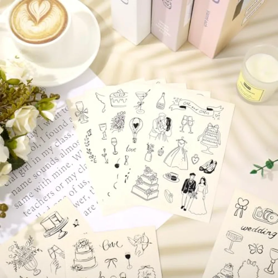 294Pcs Wedding Stickers Seal Decals Black Beige Groom and Bride Cupid, view 3