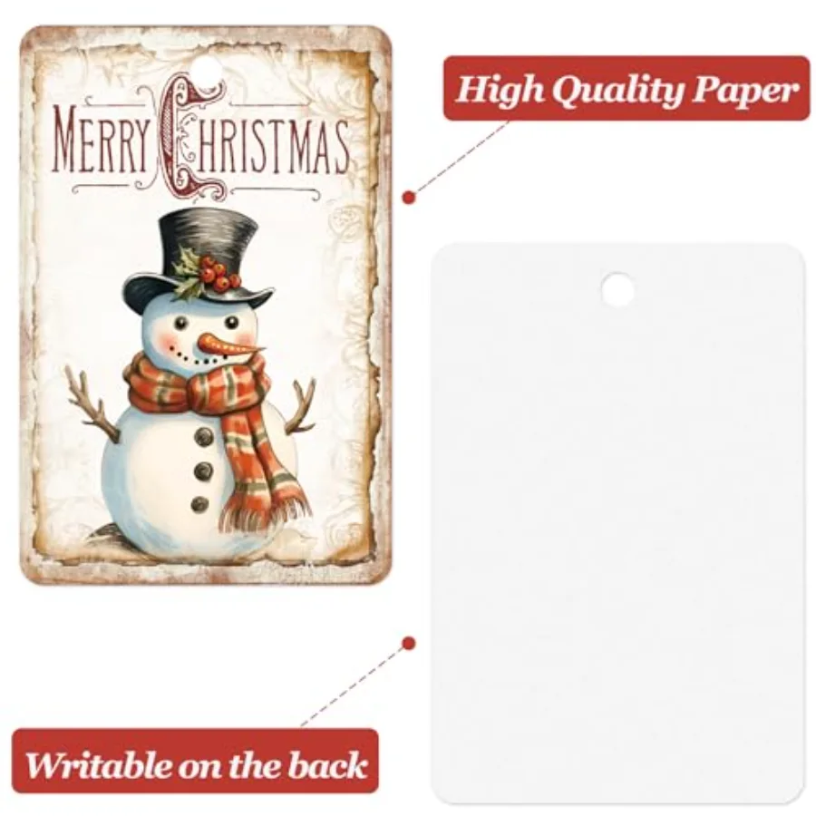 120 Pcs Christmas Paper Tags Xmas Tree Santa Snowman Hanging Labels, view 3