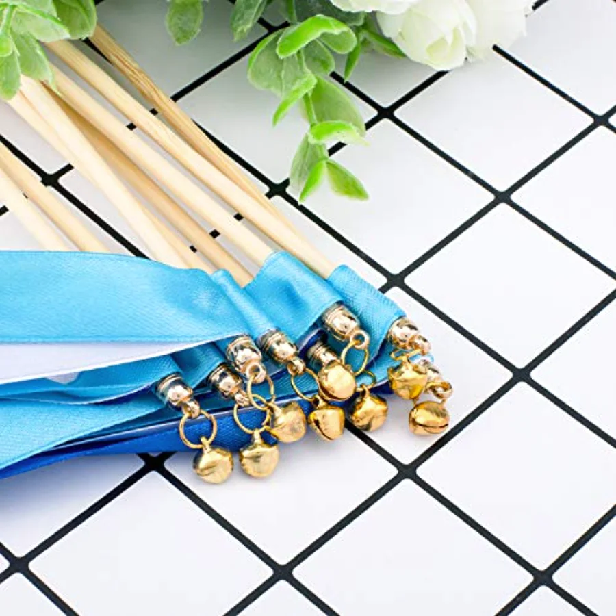 30 Pack Ribbon Sticks Chromatic Silk Ribbon with Bells Fairy Stick Wish, view 2