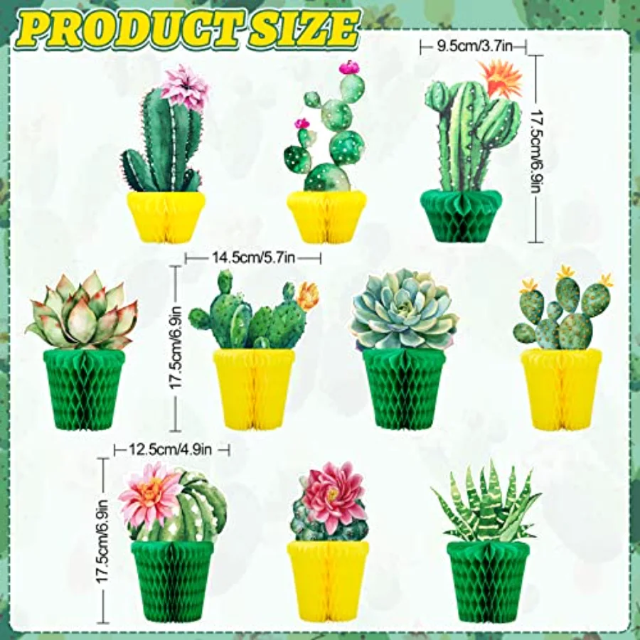 10Pcs Cactus Honeycomb Table Centerpiece Potted Succulent Paper Green, view 2