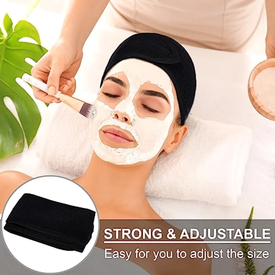 3Pcs Spa Facial Headband White Black Grey Head Wrap Terry Cloth Waffle, view 4