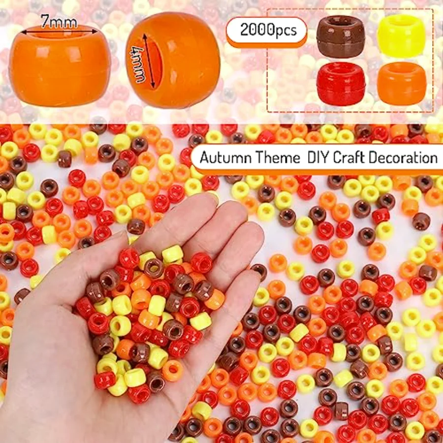 2000 Pieces Fall Pony Beads Plastic Craft Beads Red Brown Yellow Orange, view 2