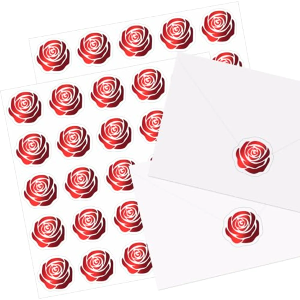 500Pcs Rose Stickers Red Foil Flower Envelope Seal Stickers Valentine's