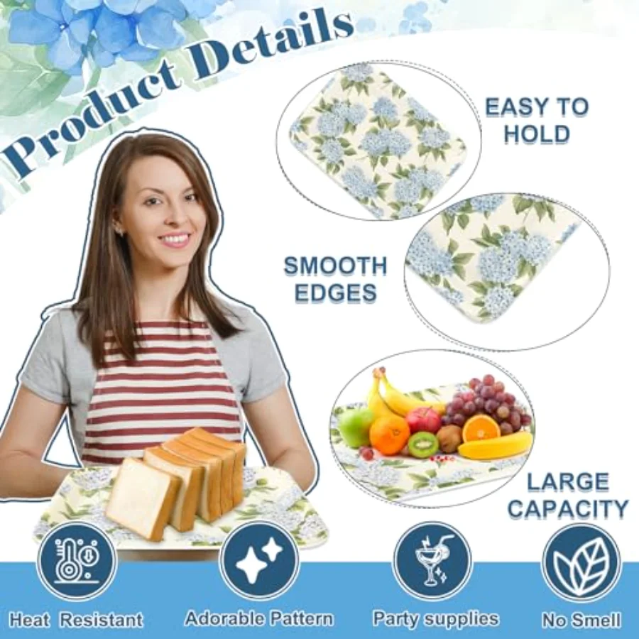 3Pcs Hydrangea Flower Serving Trays Melamine Platter Spring Summer Floral, view 3