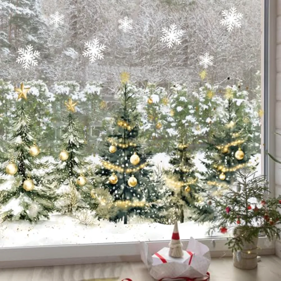 9 Sheets Christmas Window Clings Window Decals Watercolor Xmas Tree Ball, view 4