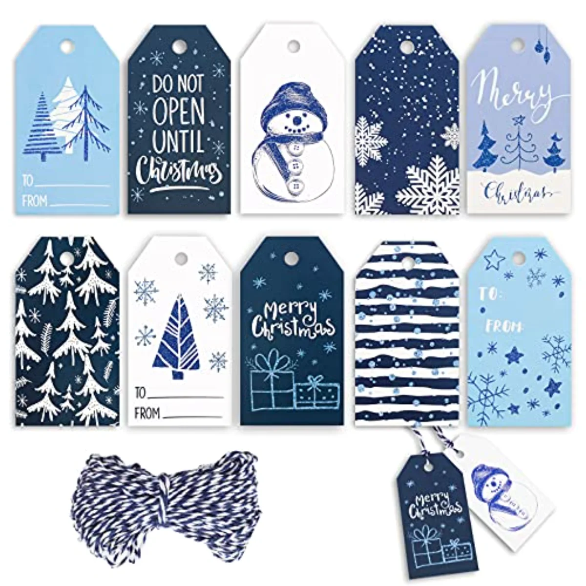 120 Pcs Christmas Paper Gift Tags Set Winter White Blue Hanging Tag Labels