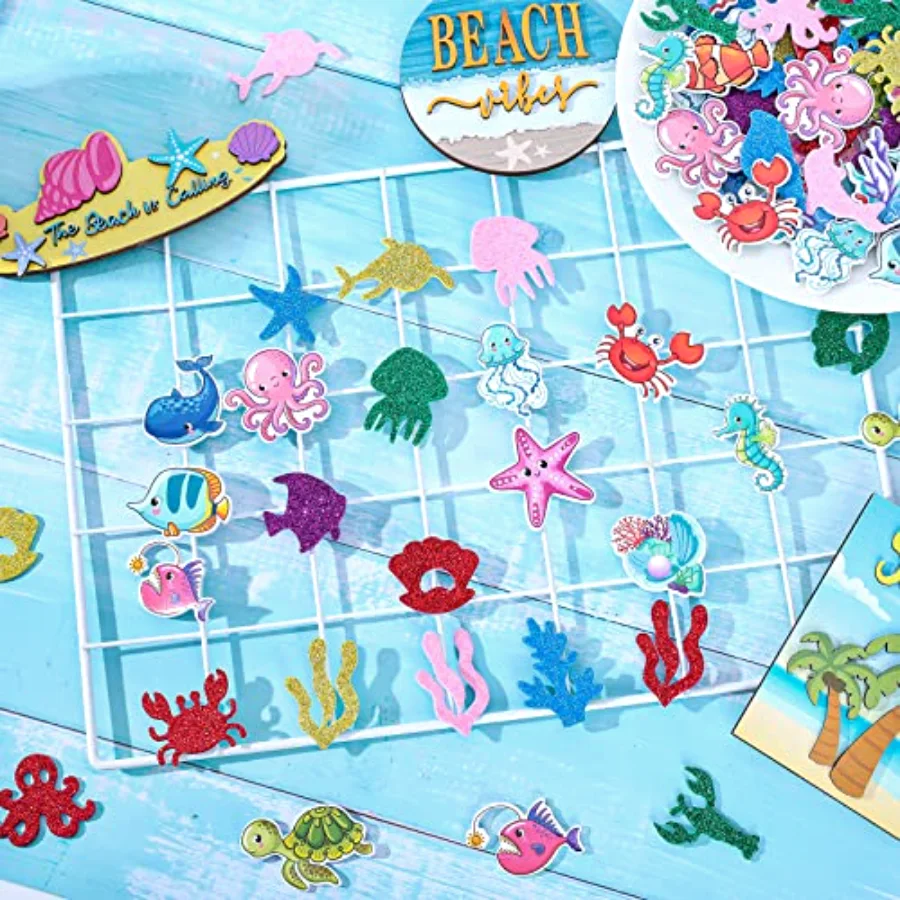 350Pcs Glitter Sea Animals Foam Stickers Colorful Ocean Life Decals, view 4