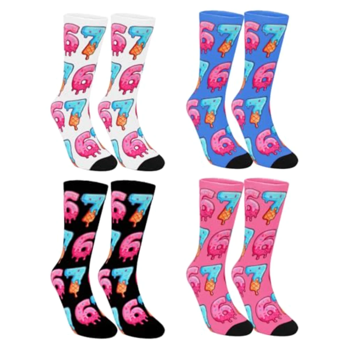 4 Pairs Meme 6 7 Socks Ice Cream Socks White Black Blue Pink Sock for