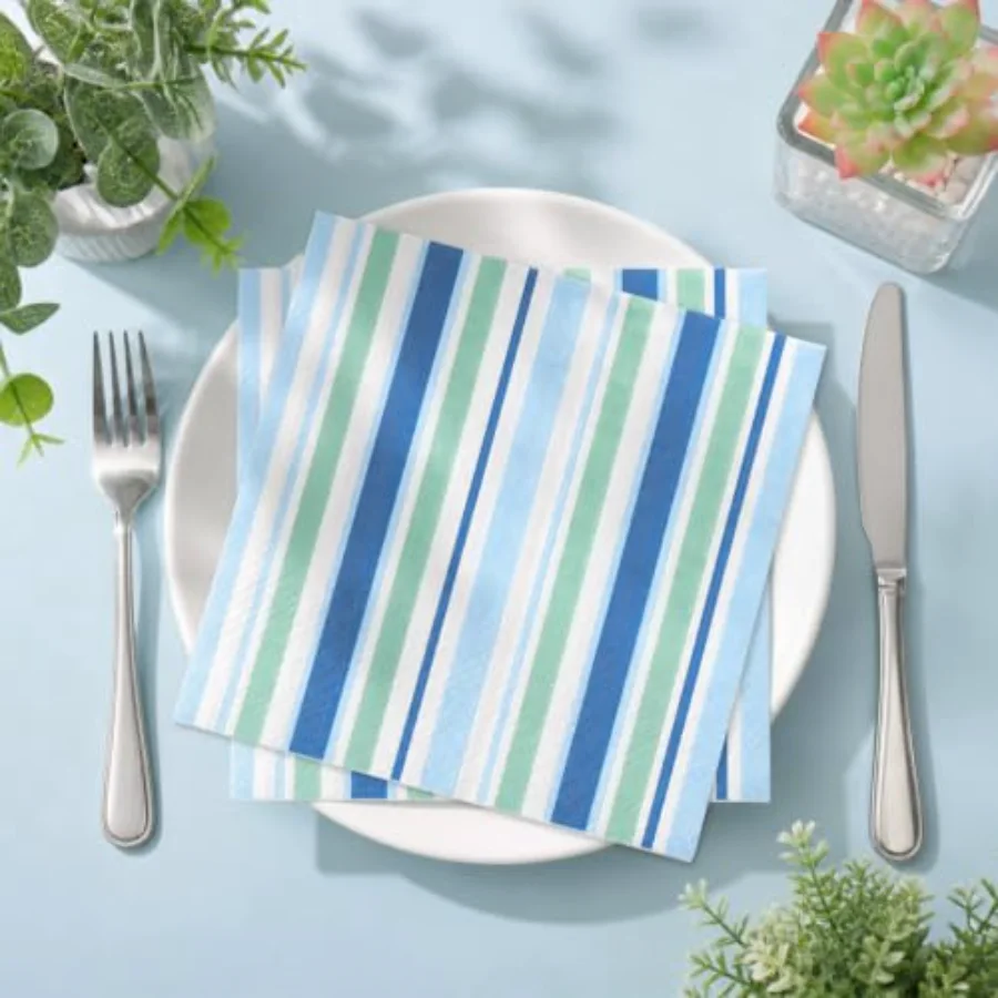 50 Pcs Striped Luncheon Napkins Blue Green Stripe Disposable Paper Napkin, view 4