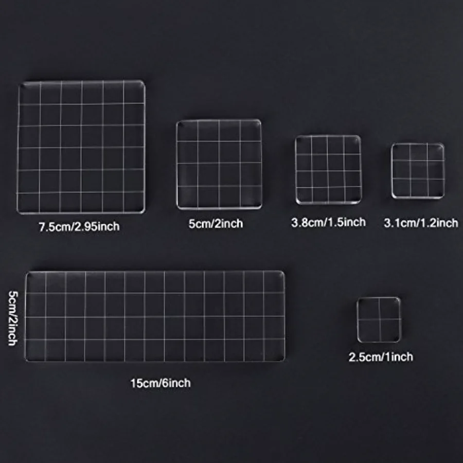 6 Pieces Acrylic Stamp Block Clear Stamping Tools Set with Grid Lines for, view 2
