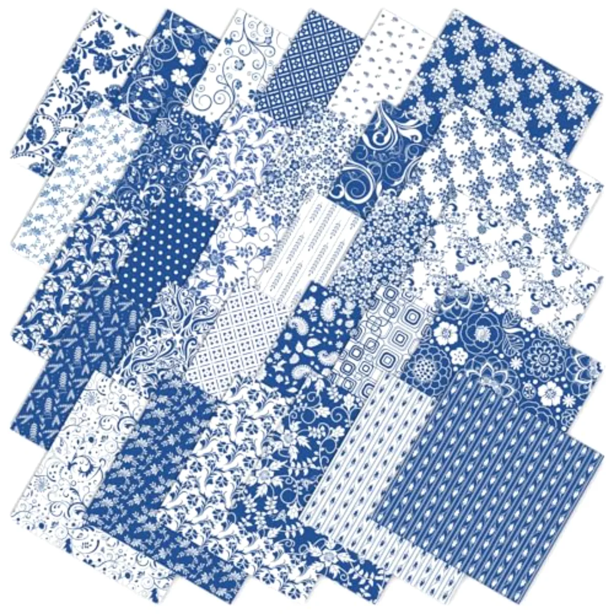 60Pcs Flower Cotton Fabric Bundles Blue White Floral Fabric Square