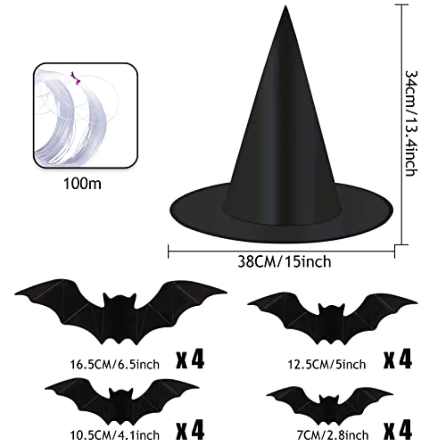 14pcs Halloween Black Witch Hats Costume Accessory Decorations, view 2