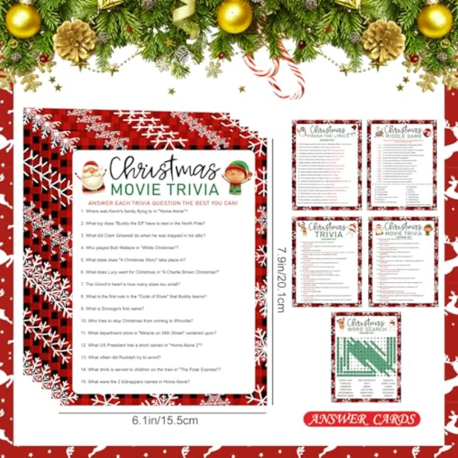 100Pcs Christmas Trivia Games Question and Answer Cards 5 Designs Xmas, view 2