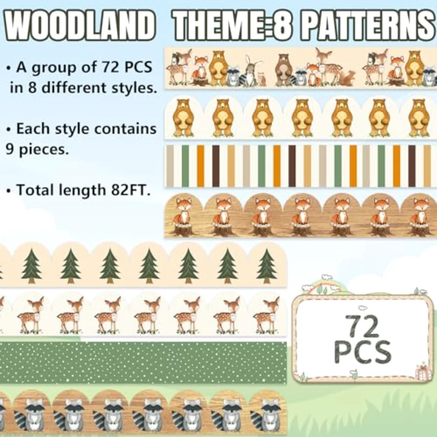 82 Ft Woodland Bulletin Board Borders Boho Woodland Deer Tree Bear, view 3