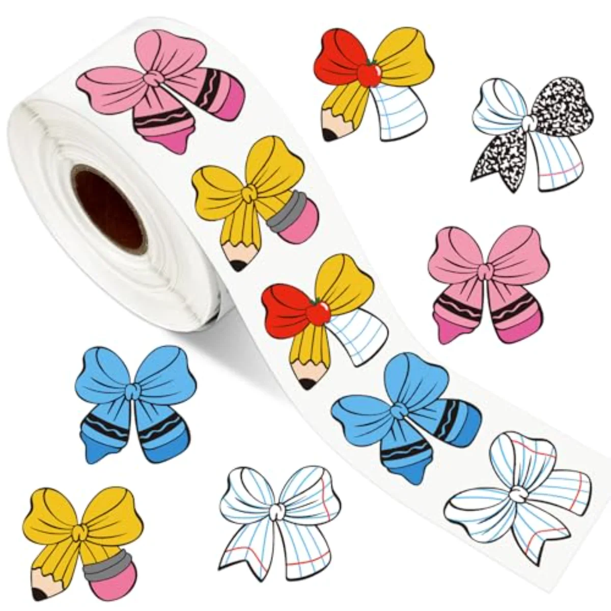 Back to School Bow Stickers 504 Pcs Colorful Pencil Composition Notebook