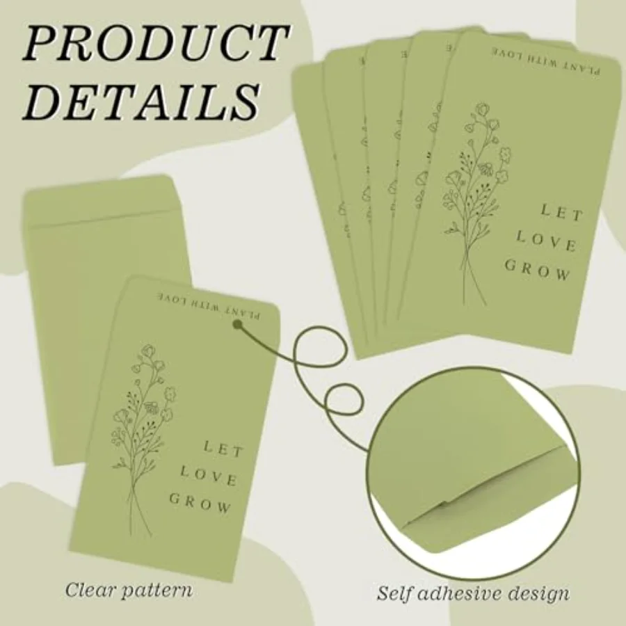 200 Pcs Self Adhesive Wedding Favor Seed Packets Let Love Grow Green, view 3