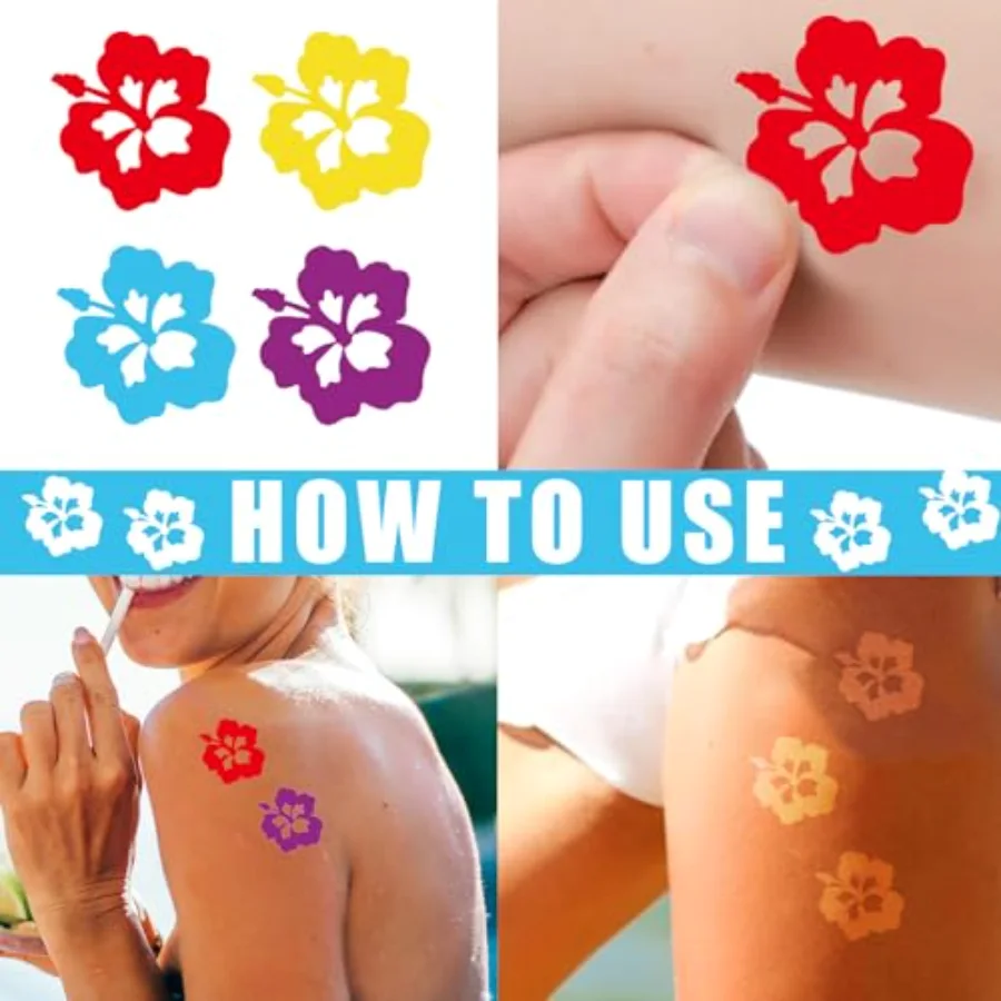 400 Pcs Summer Hibiscus Flower Tanning Sunbathing Stickers Red Yellow Blue, view 4