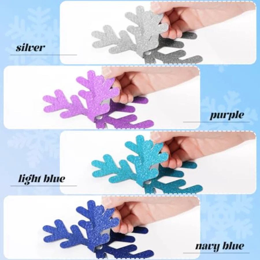48Pcs Christmas Paper Cut-Outs Double-Sided Glitter Blue Purple Silver, view 2