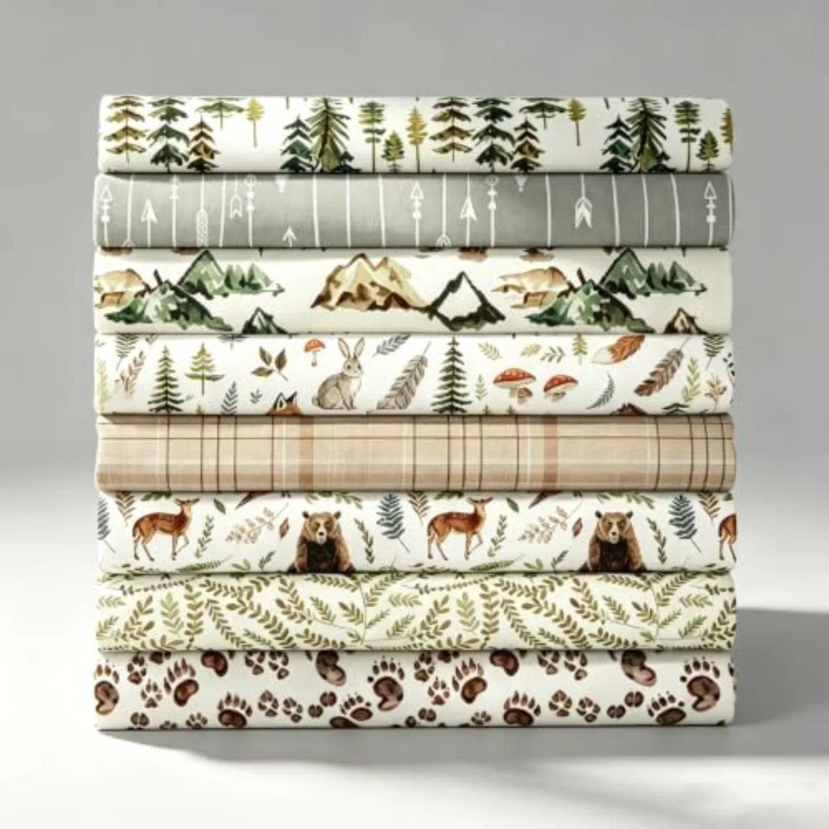 8Pcs Woodland Cotton Fabric Bundles