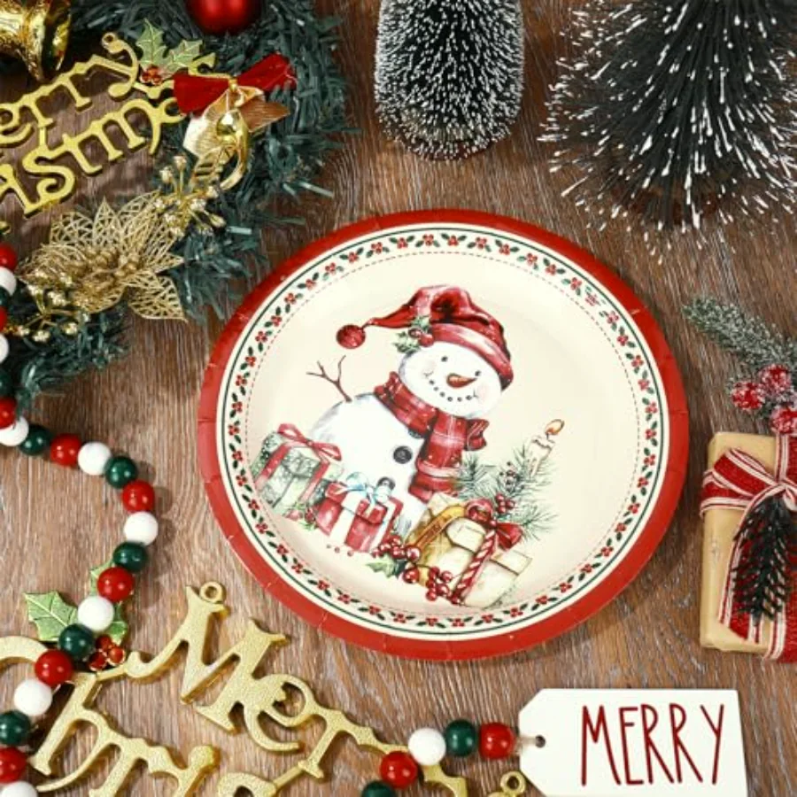 Christmas Paper Plates Snowman Nutcracker Cardinal Disposable Plates 6, view 4