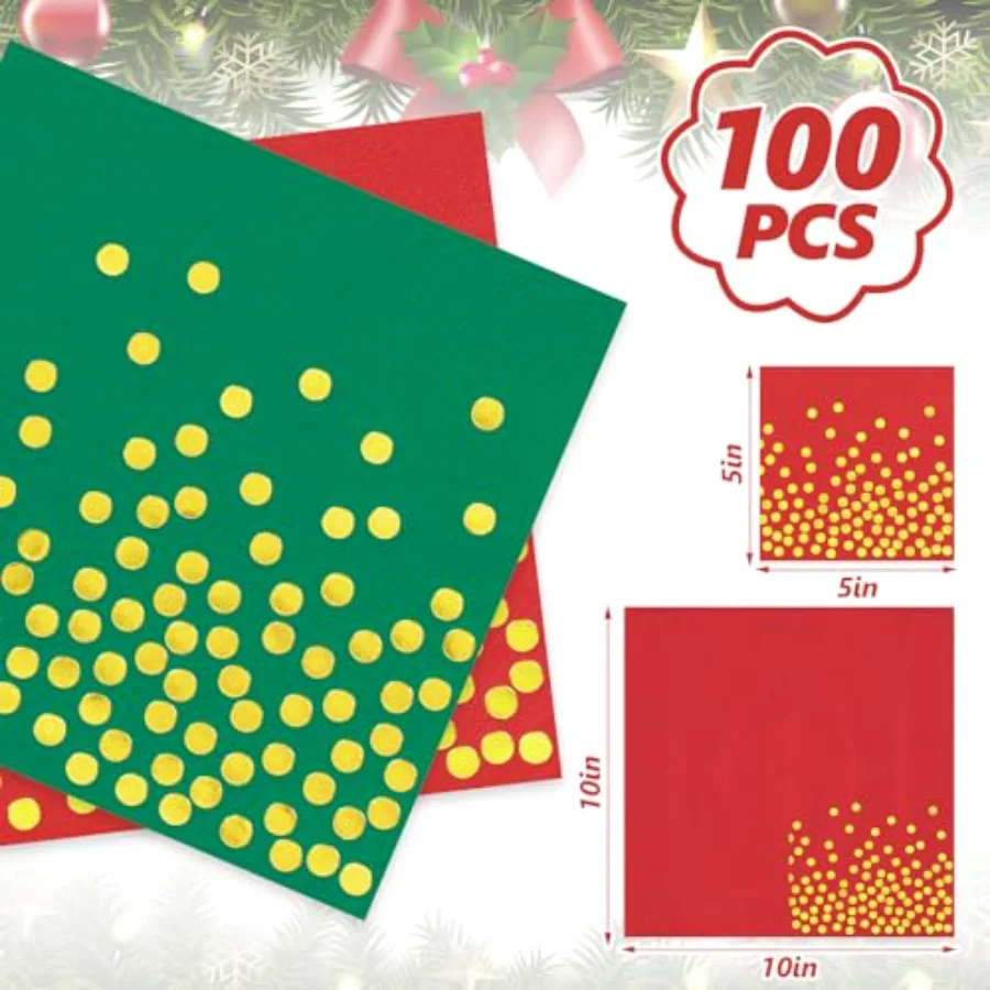 100Pcs Red Green Cocktail Napkins 3ly Christmas Red Green Paper Napkin, view 2